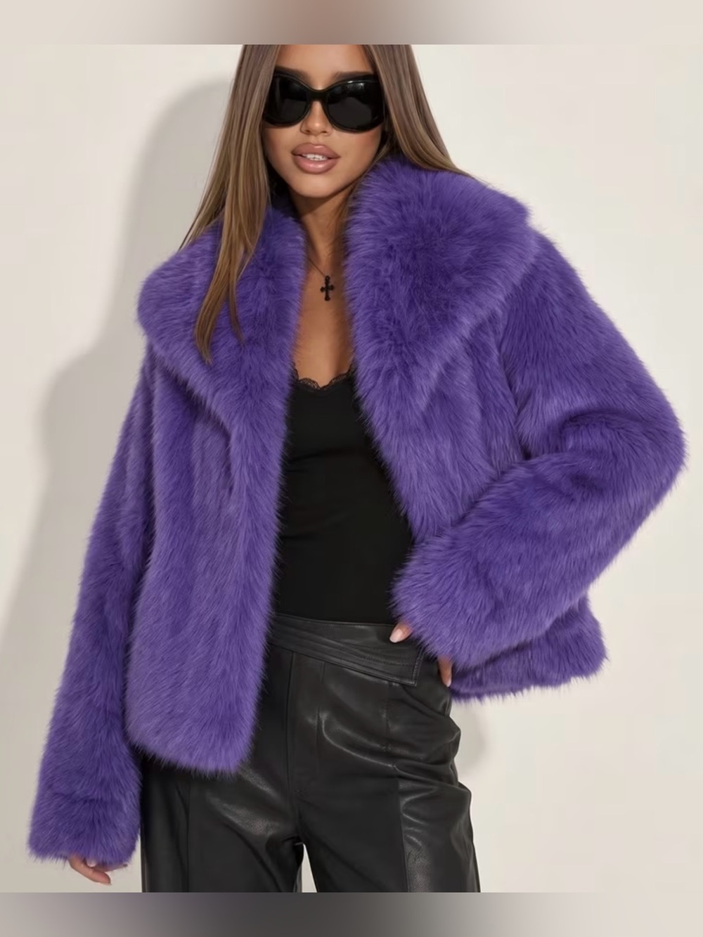 Purple Faux Fur Cropped Coat / Jacket